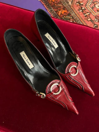 VINTAGE- Escarpins cuir rouge