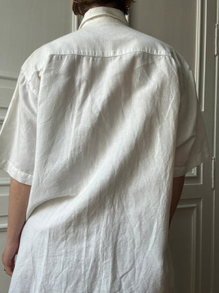 VINTAGE- Chemise lin blanche brodée