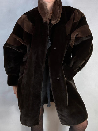 VINTAGE- Manteau fausse fourrure marron