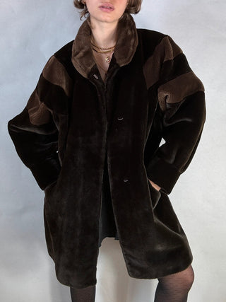 VINTAGE- Manteau fausse fourrure marron