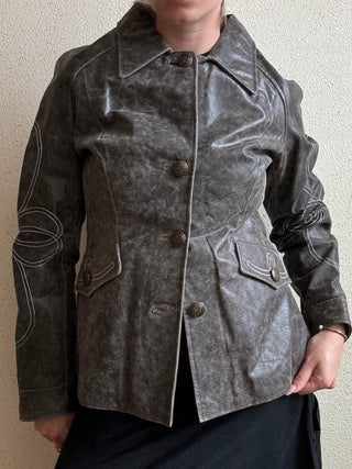 VINTAGE- Veste en cuir brodée