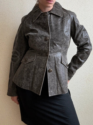 VINTAGE- Veste en cuir brodée