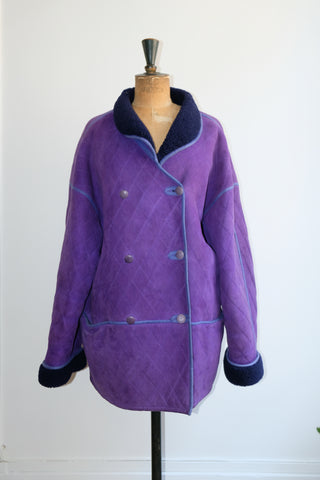 VINTAGE- Manteau Violet peau retournée